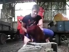 Country Boy Fucks Her Auntie Outdoor On His Farm Building
